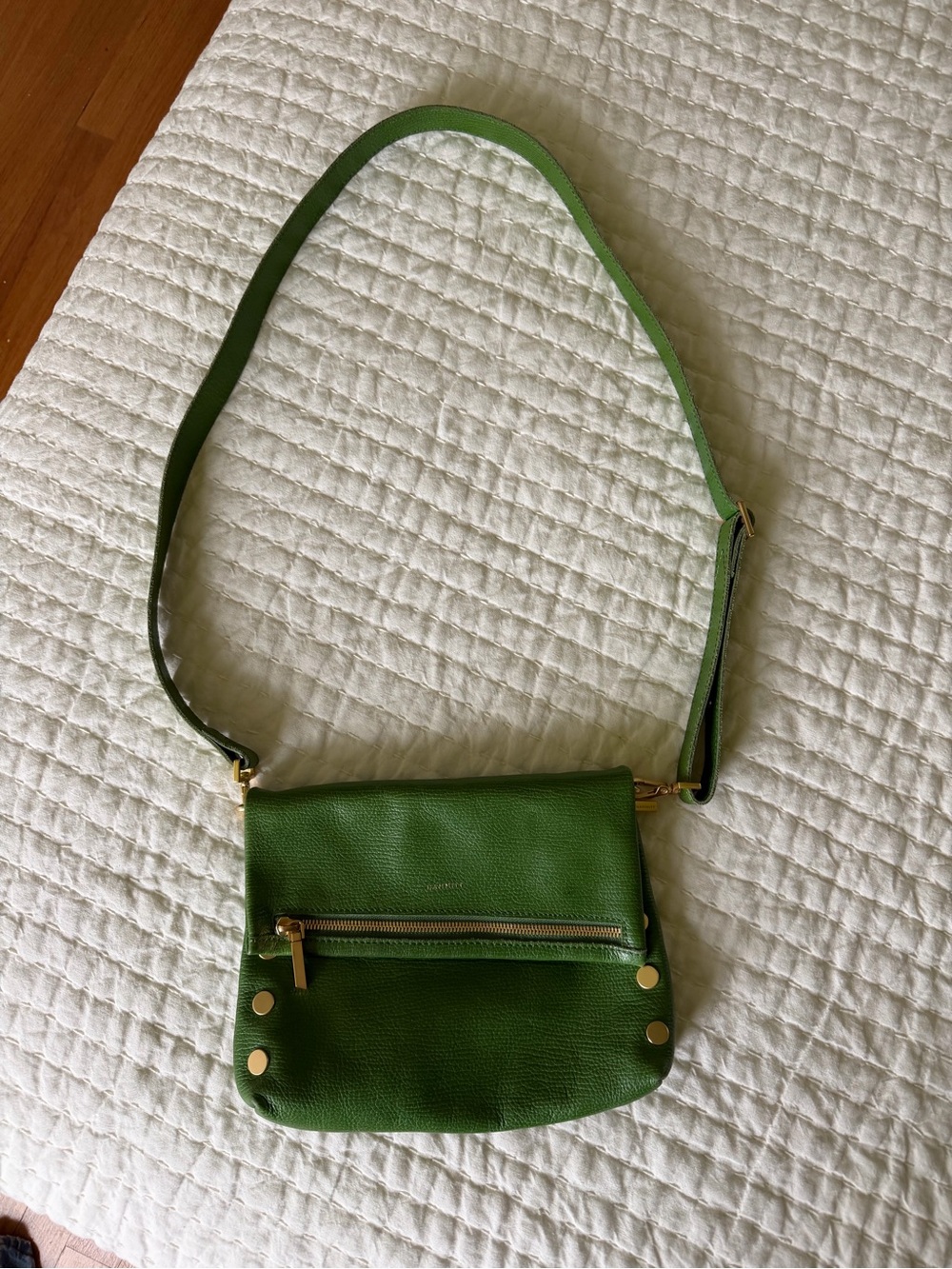 Hammitt Palm Green Leather Foldover Crossbody Bag Brushed Gold Hardware